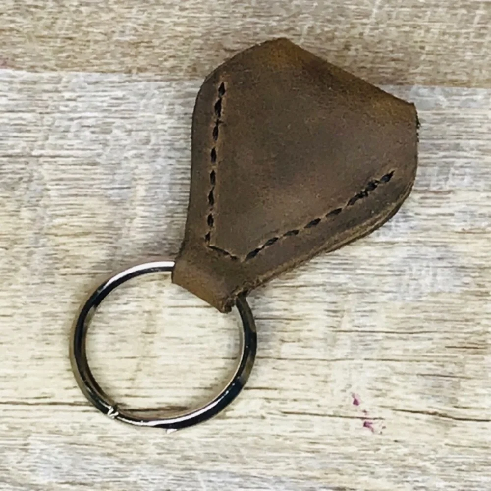 Leather Guitar Pick holder keychain smooth brown oil tan